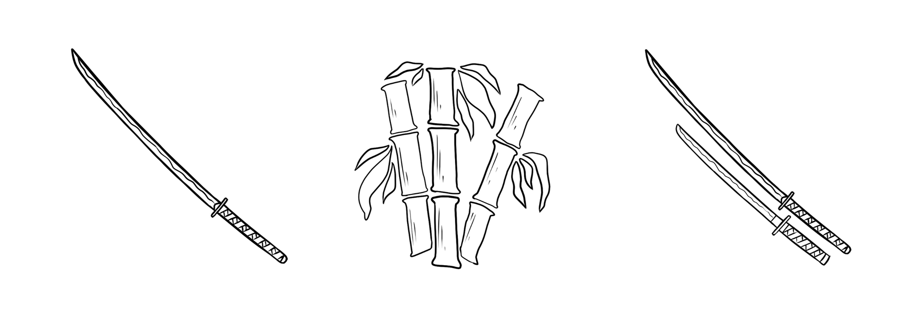 One sword, bamboo, Two swords (smaller one is to the left/underneath)