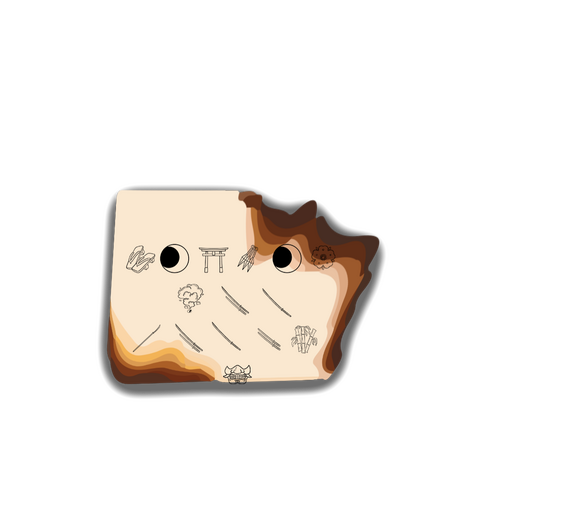 Image of burnt letter with symbols (see below)